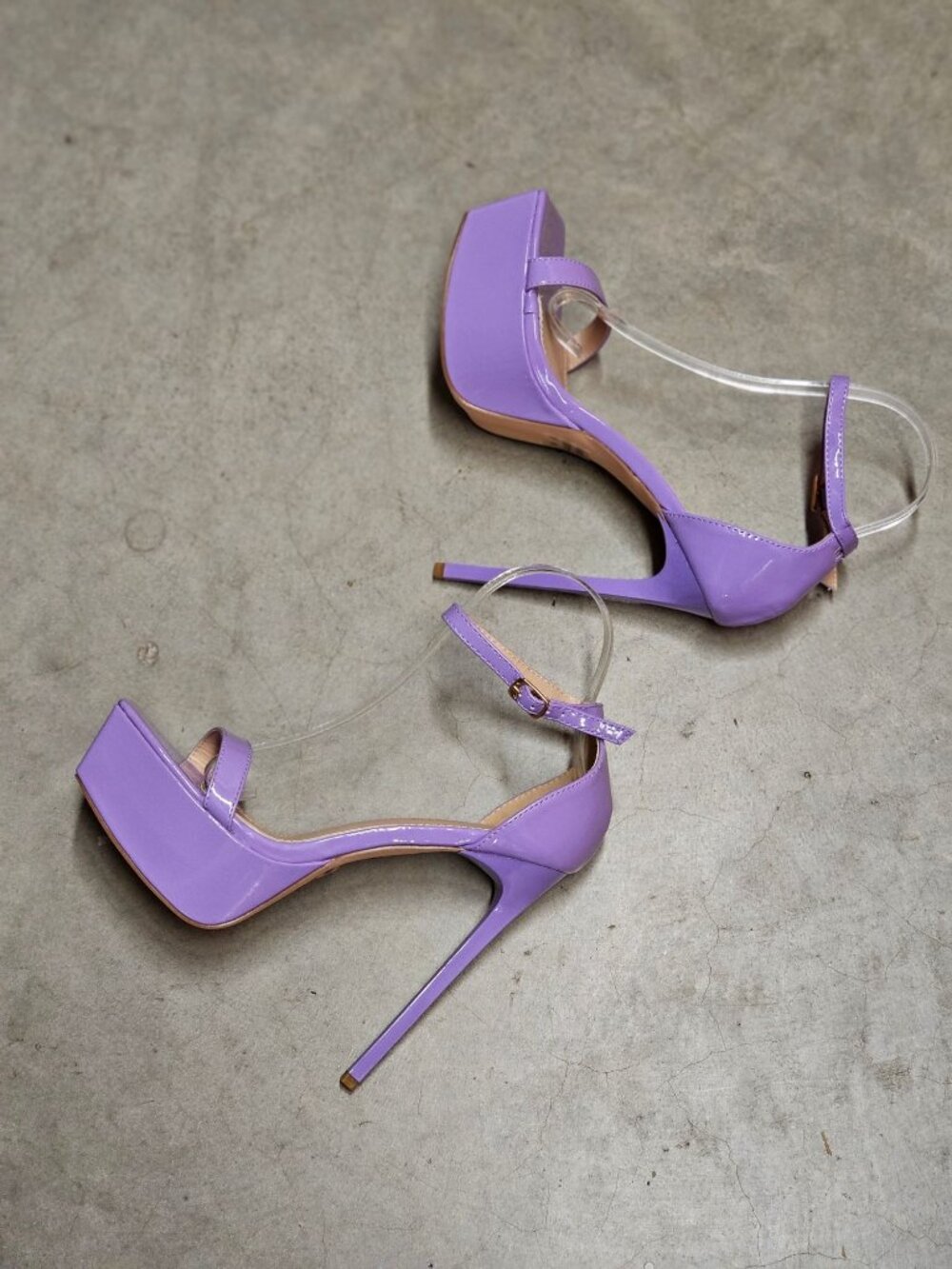 Lilac Platform Stiletto Heels With Ankle Strap Patent Finish - Picture 8 of 16